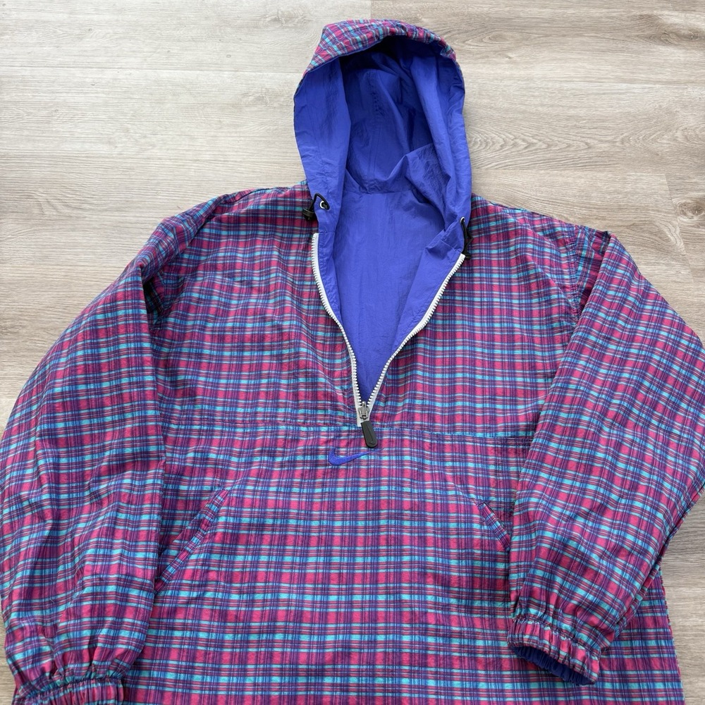 Vintage 90s NIKE Anorak Pullover REVERSIBLE Windbreaker Supreme Plaid Jacket M